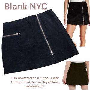 Blank NYC Asymmetrical Zipper suede Leather mini skirt in Onyx Black women's Lg